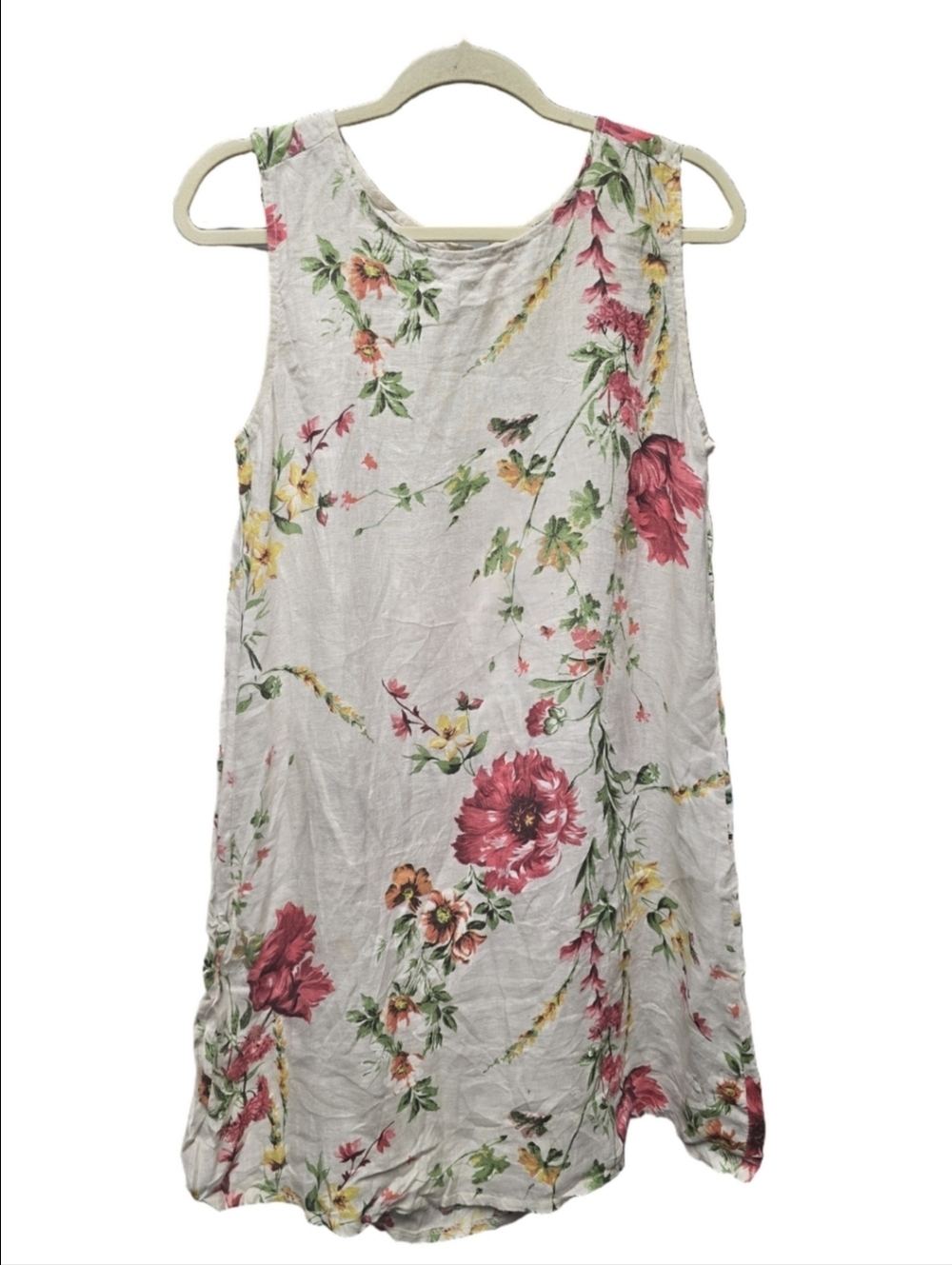 Terzo Millennio Pink Floral Print Day Fit & Flare Dress Sz. S 100% Linen